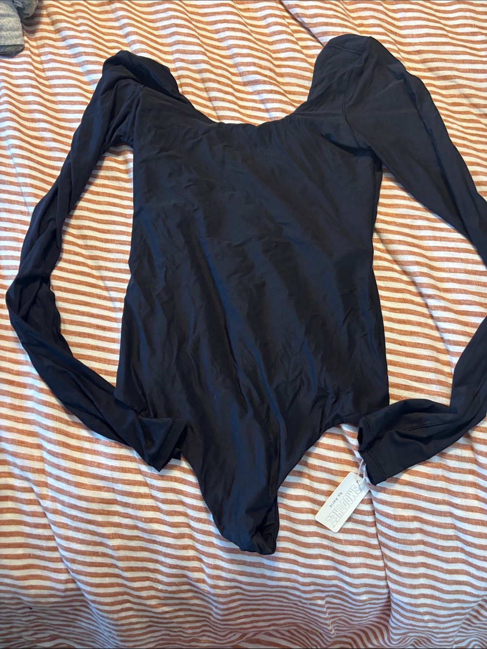 Aerie Smoothez Black Long Sleeve One-Piece Bodysuit